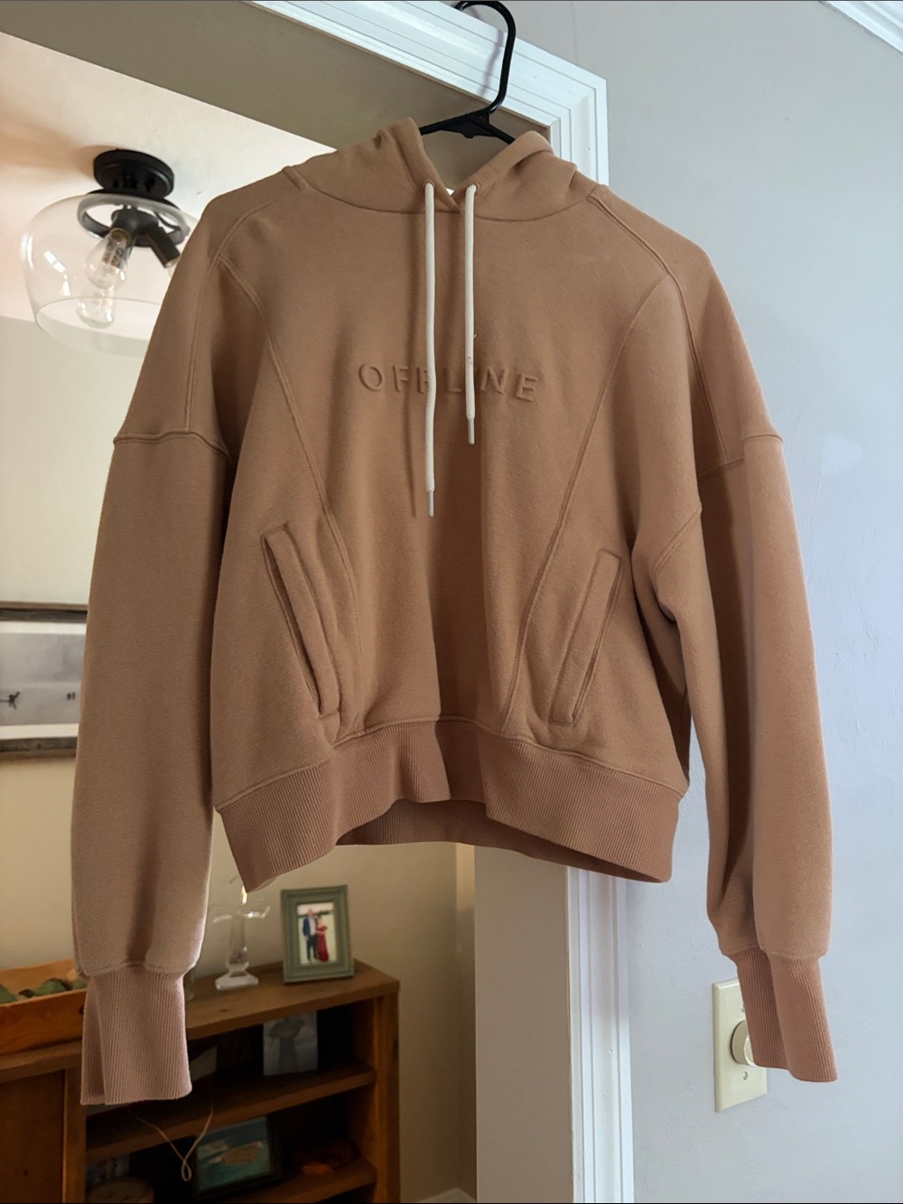 aerie Camel Cropped Cowl Hoodie with Embossed 'OFFLINE'
